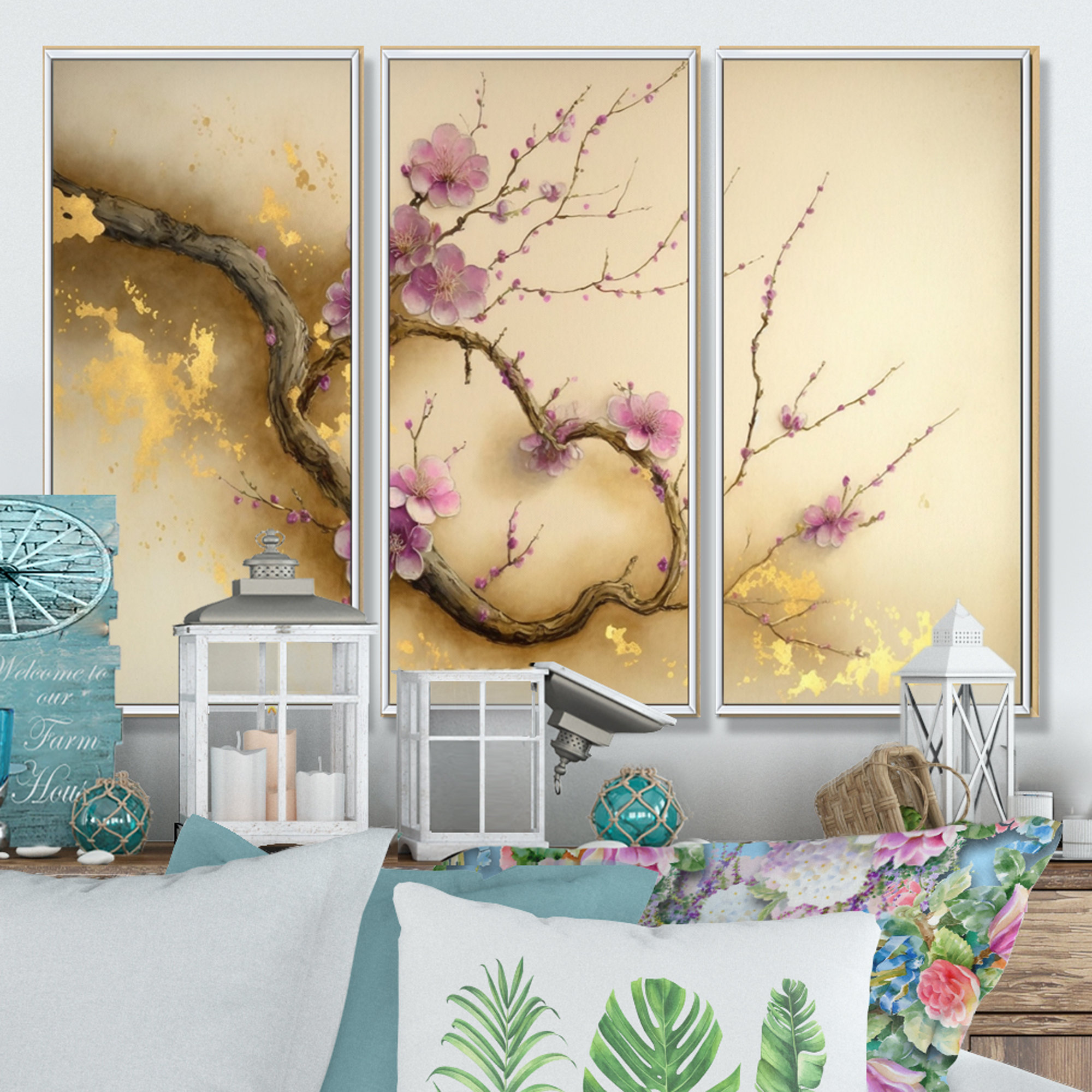 Home Decor Modern Large Canvas Paintings 3 Panels Plum Blossom