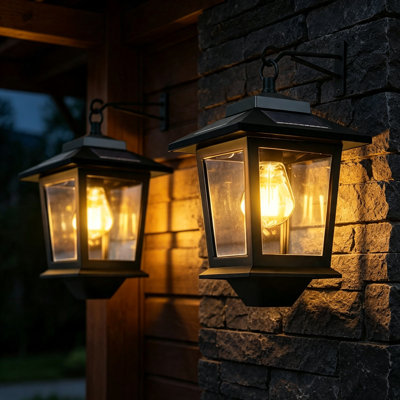 9'' Solar LED Wall Lanterns with Replaceable Bulbs and Dusk-to-Dawn Sensor (2-Pack)