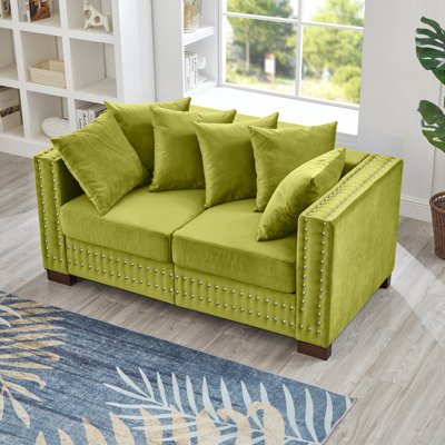 Siège moderne en velours à 2 places avec accoudoirs carrés et clous, sièges confortables, rangement, esthétique des housses amovibles, support en bois massif, coussin
