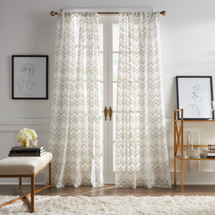Simone Print Burnout Pole Top Sheer Taupe Curtain Panel Pair (Set of 2)