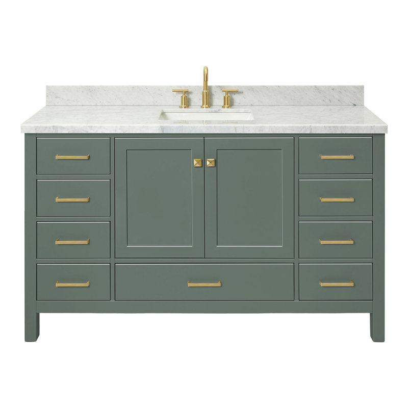 Ensemble de meuble-lavabo simple 61 po Grevera, Vert rétro, Forme rectangulaire