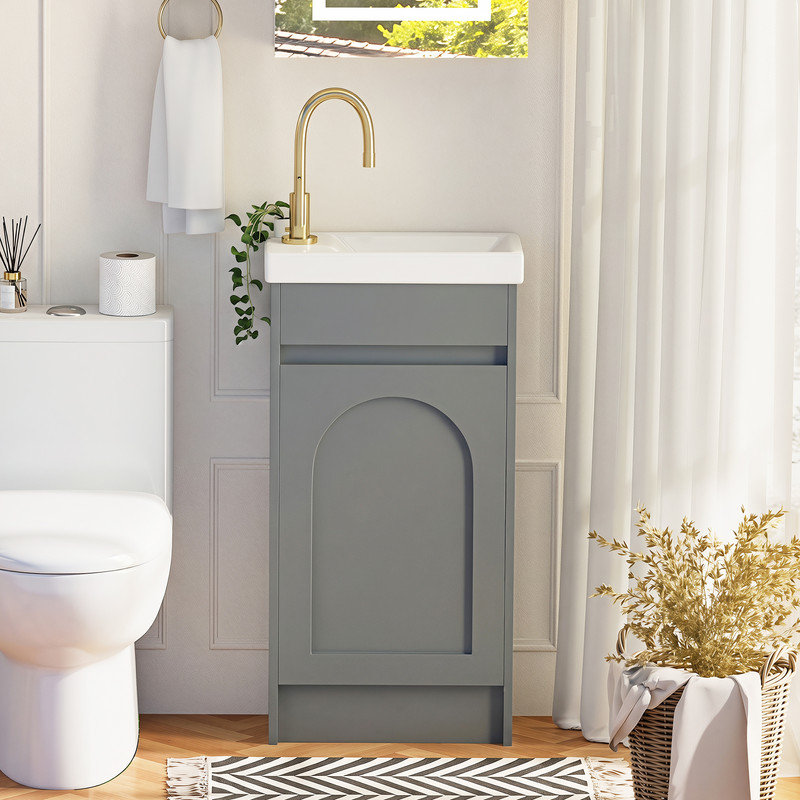 21mm Single Bathroom Vanity with Drop In Ceramic Basin, Grey