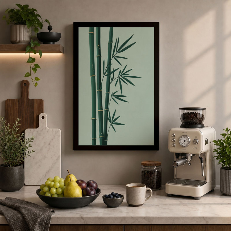Bamboo Study Japandi - Wrapped Canvas, 18x12 - 45.7 x 30.5 cm, Sage Border