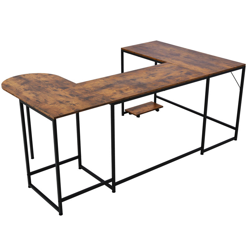 Bureau en U, Brun rustique / noir