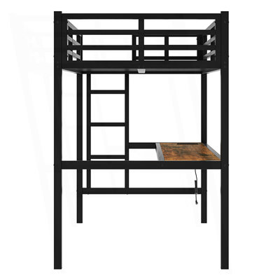 Lit mezzanine simple en métal taille XL avec prise de courant et lumière DEL