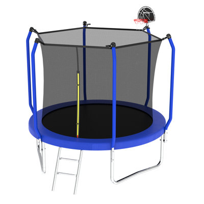 Trampoline with Basketball Hoop, ASTM Approved Reinforced Type Outdoor Trampoline with Enclosure Net