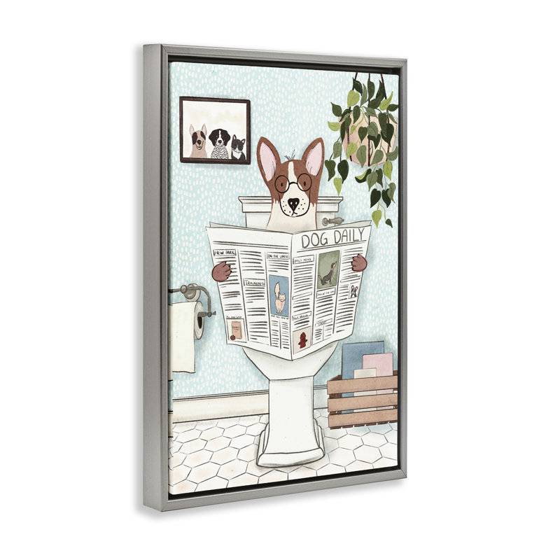 Toile flottante pour chien et journal par JJ Design House, LLC., Cadre flottant gris lustré, H 31 po x l 21 po
