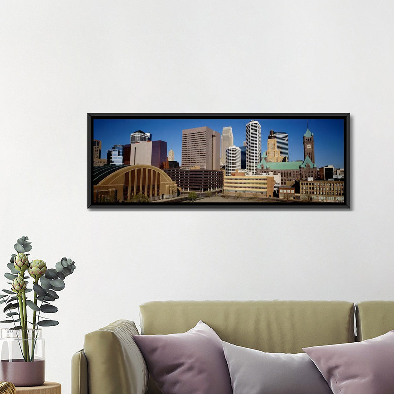 " Minneapolis, Minnesota ", 12" H x 36" W x 1.5" D, Black Framed Canvas