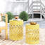 Tables de bout d'extérieur modernes en métal jaune, motif en fer, thermolaqué, sans assemblage, l 14,11 po x P 14,11 po, H 17,84 po x l 12,00 po x P 12,00 po, H / S, 2 tables jaunes, aspect minimaliste, robustesse-1700833335