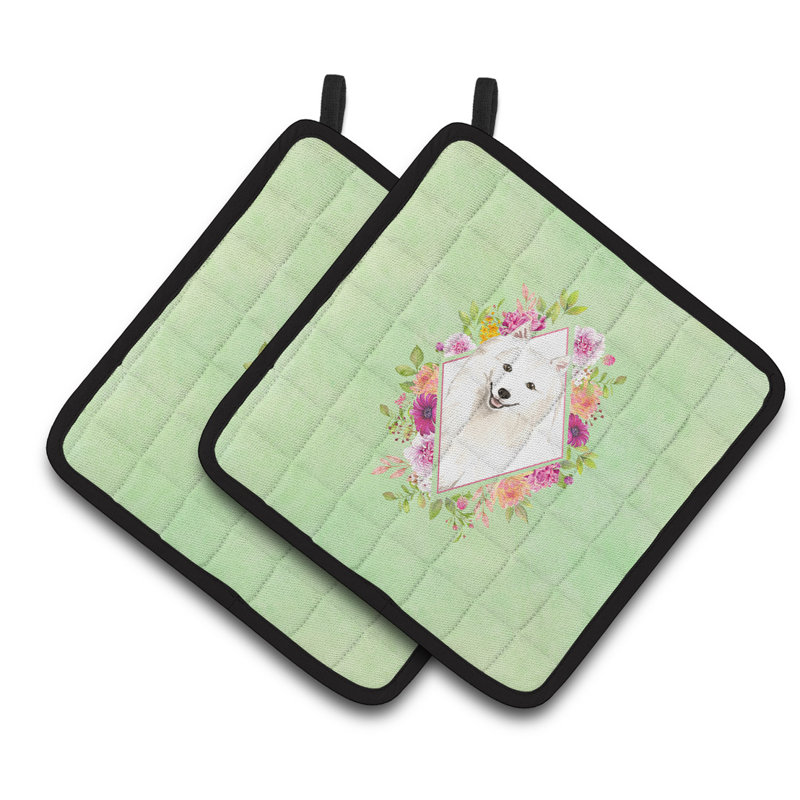 Ensemble de cuisinier poignée 2 pièces caroline trésors sheltie, Vert, Spitz japonais