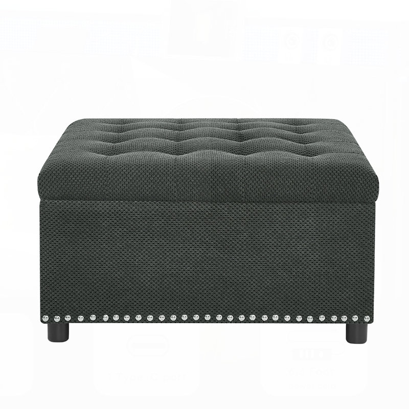 Tufted Storage Ottoman with Nailhead Trim, Ideal for Living Room and Bedroom, Multi-Functional and Stylish Home Decor