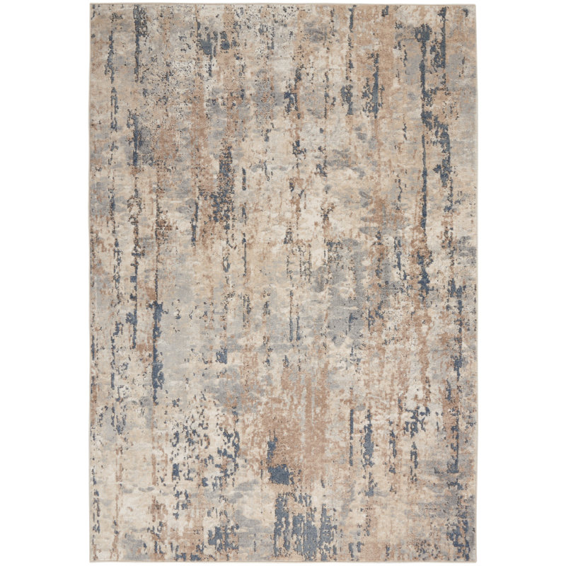 Addie Abstract Modern Machine Woven Area Rug in Beige/Gray, Rectangle 3'9" x 5'9"