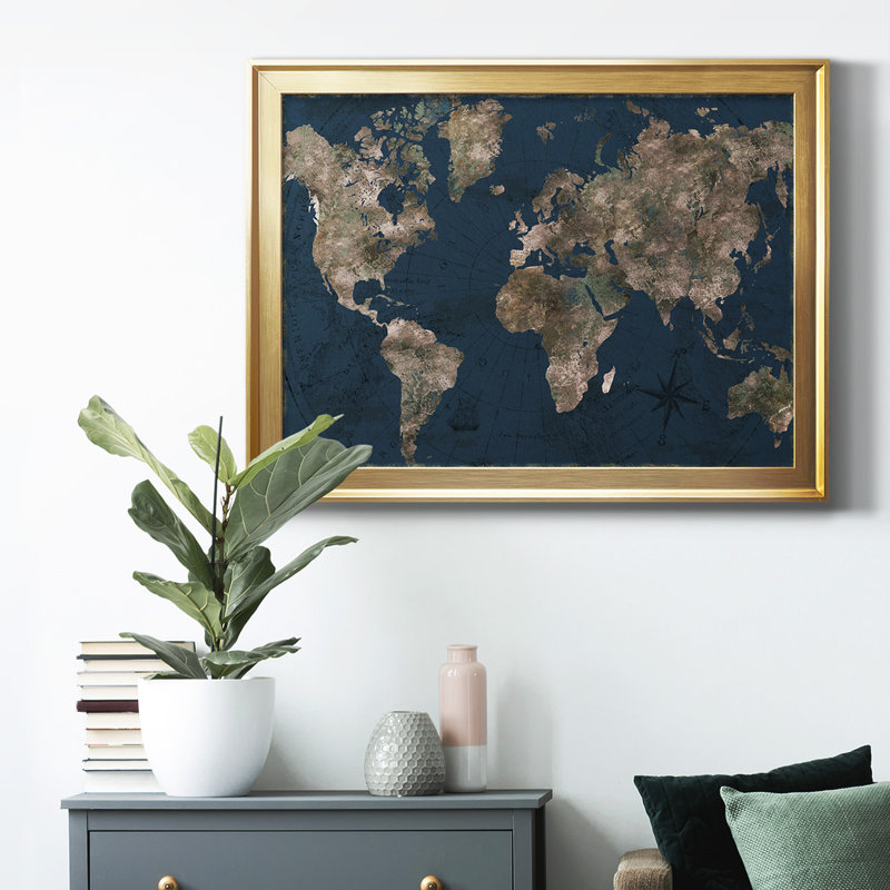Marine atlas - Reproduction d'un seul cadre photo sur toile, Or, H 30,5 po x l 42,5 po x P 1,25 po