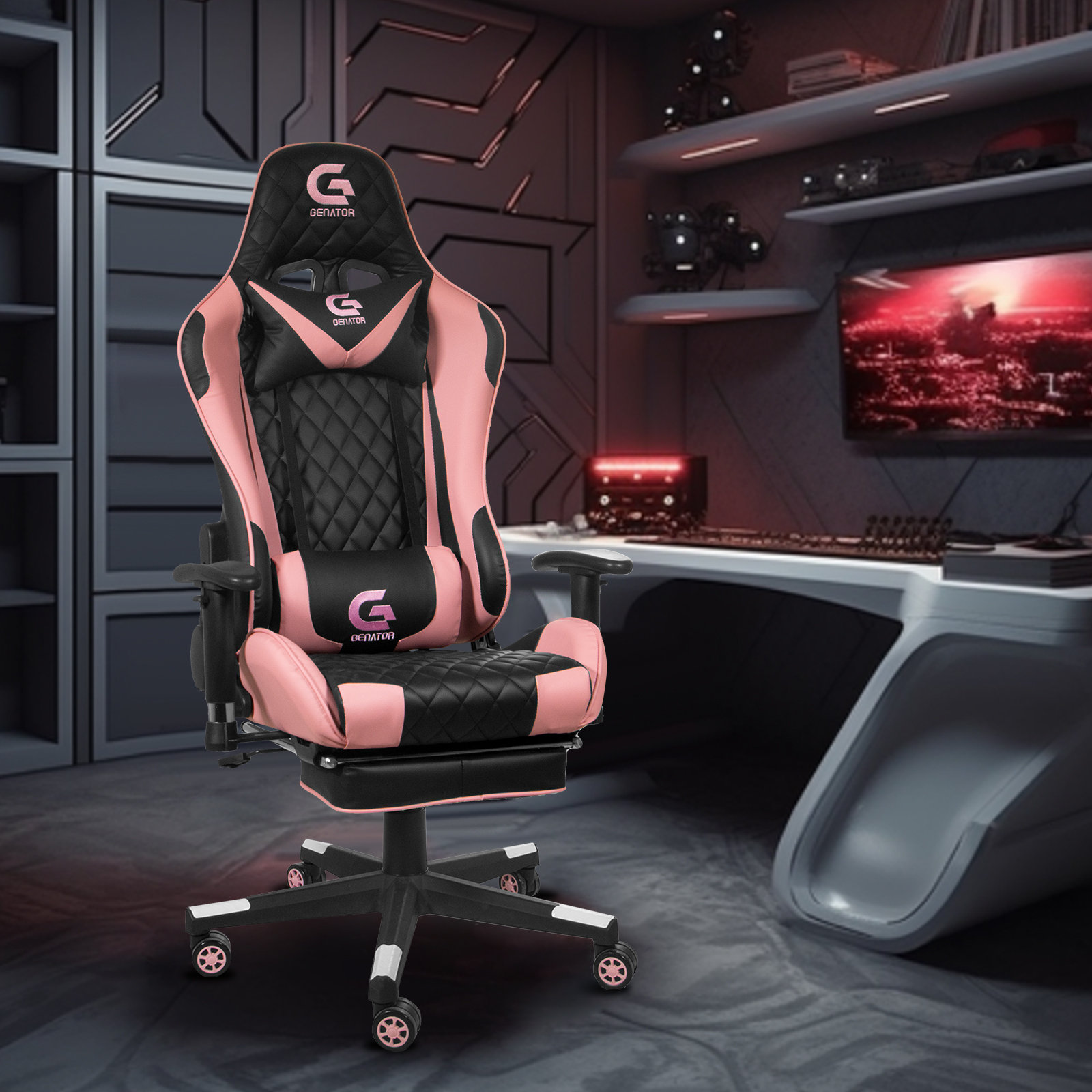 Pink Gaming Chair Footrest, Pink Black Gaming Chair