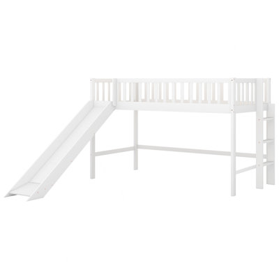 Lit mezzanine bas de taille avec échelle et glissoire,