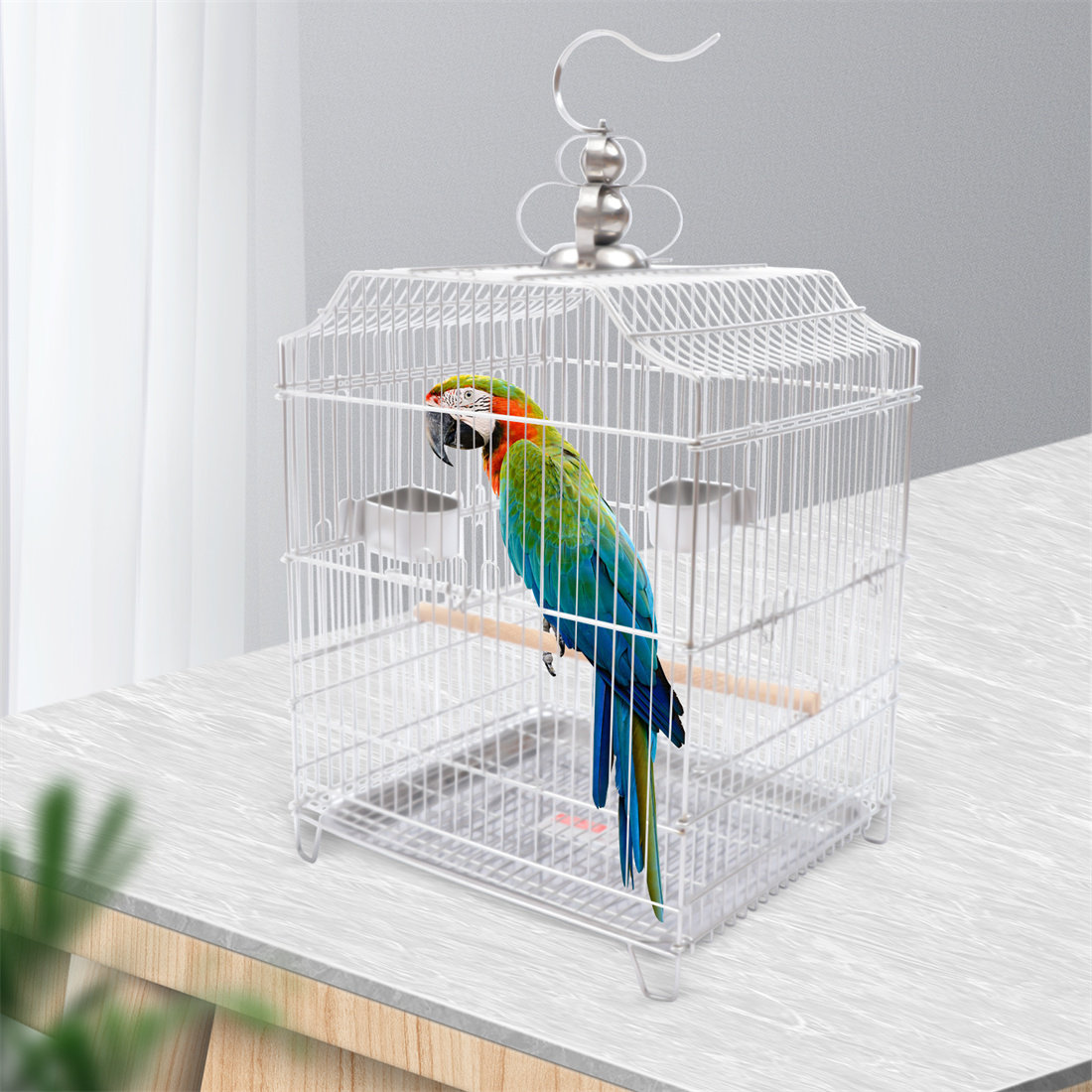 Cartavious 20.4 Flat Top Hanging Bird Cage with Perch