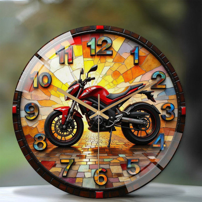 Horloge murale rouge avec motif de vitrail - 12 po