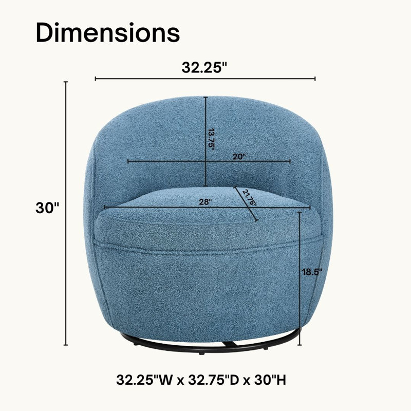 Gwenlyn 360 Swivel Teddy Sherpa Barrel Chair, Blue Teddy