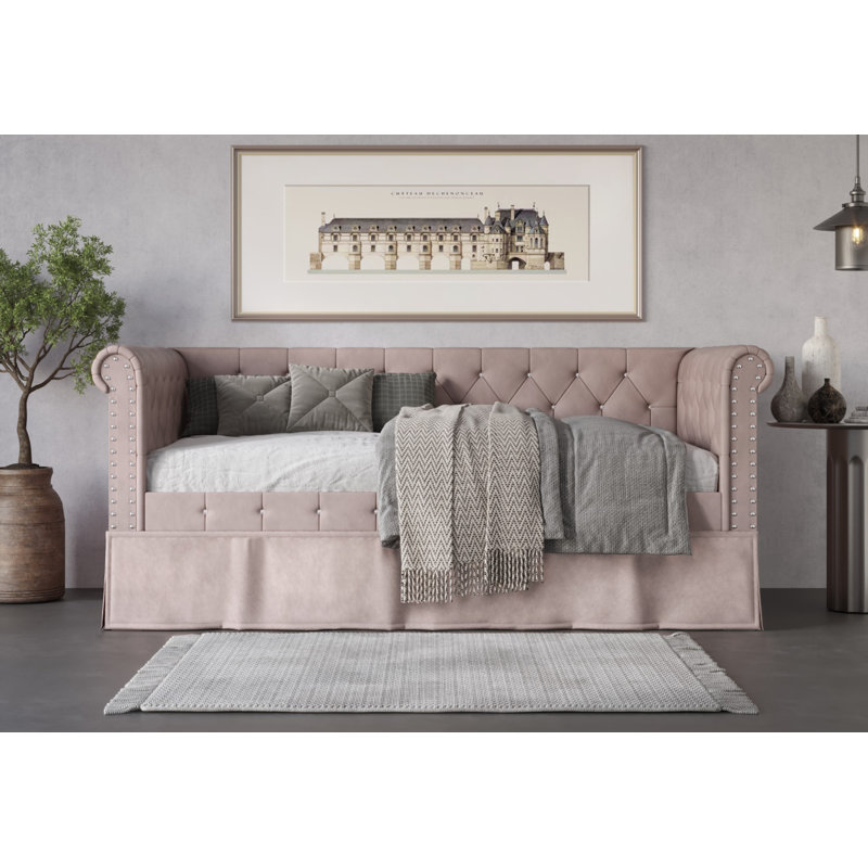 Lit de jour simple avec couchette Ersoy, Rose