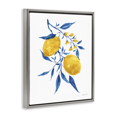 «Lemons with Blue Leaves Floater», art mural sur toile par Yvette St. Amant