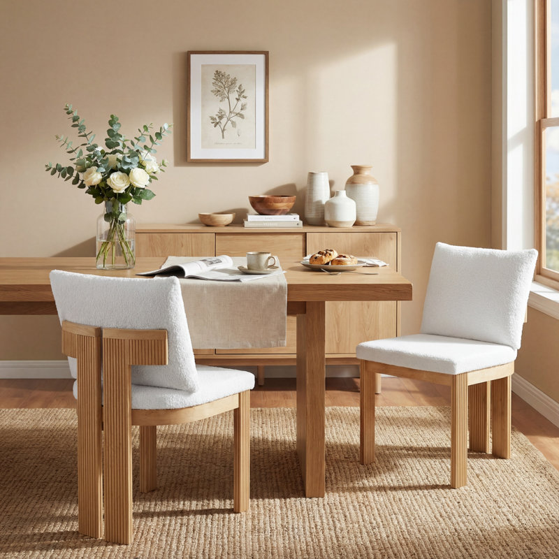 Chaises de salle à manger en bois d'hévéa Hadley, Boucle beige / cadre naturel