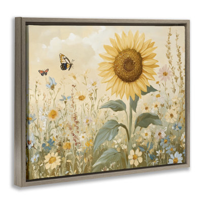 Sunflower Wonder Floral Meadow Floating Frame, design by Petal Prints Design