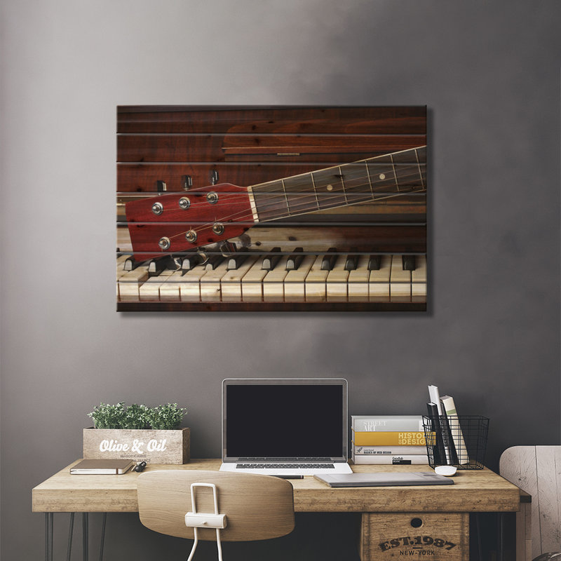 Guitare à manche de guitare - sans cadre sur bois, L 26 po x H 18 po