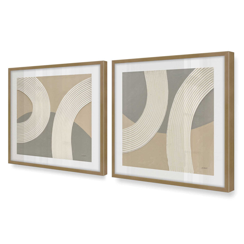 Ensemble de 2 impressions sur toile dans un cadre Rhyth in Neutral, Cadre doré brossé, H 13,5 po x l 13,5 po