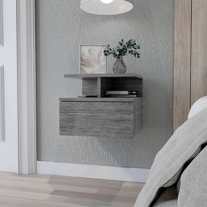 Macadamia 2-Tier Floating Nightstand With Shelf – Stylish And Functional Bedside Table, Oak