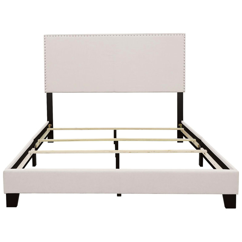 Lit simple rembourré avec finition noire et design élégant avec revêtement rectangulaire, Lit simple, Ivoire ivoire
