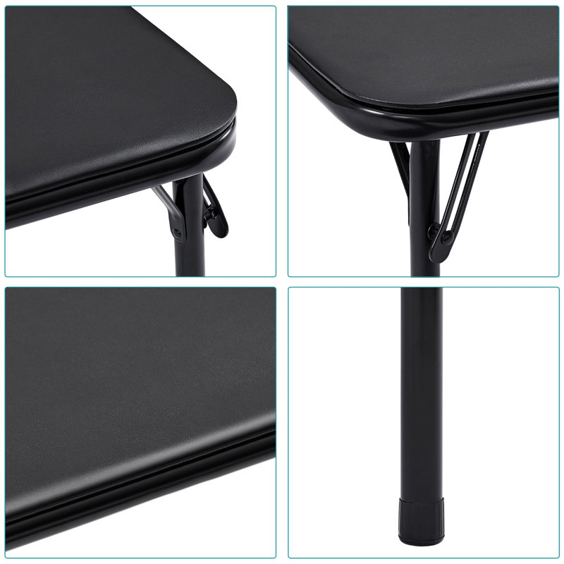 Folding Card Table And Chair Set Of 5 Foldable With Padded Upholstery Tabletop, Metal, Black