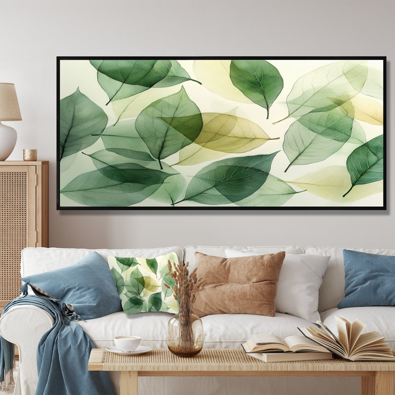 Irlandaise, feuilles transparentes, mosaïque, nature, collage I - feuilles, art mural, H 28 po x l 60 po, Noir