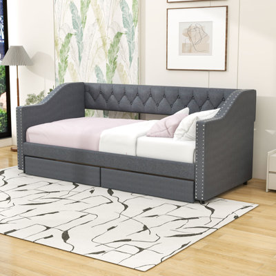 Twin Size Linen Upholstered Daybed with Drawers