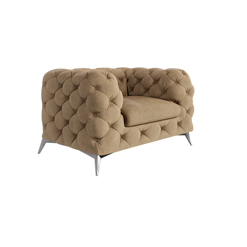Chesterfield Armchair  with Silver Metal Legs, Beige