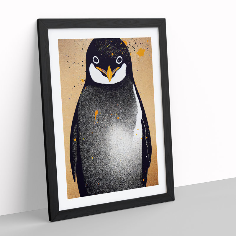 Penguin Graffiti No.1 - Wall Art, Black Framed Paper, 66cm H x 48cm W, White