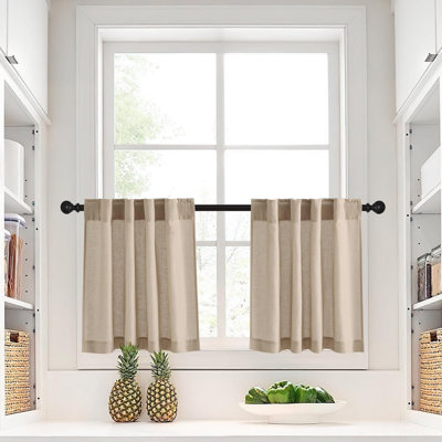NICETOWN Natural Linen Back Tab Curtains for Kitchen Over Sink, Rod Pocket Short Drapes Light Filtering Sheer Farmhouse Window Valances Covering for Bedroom, 2 Panels.