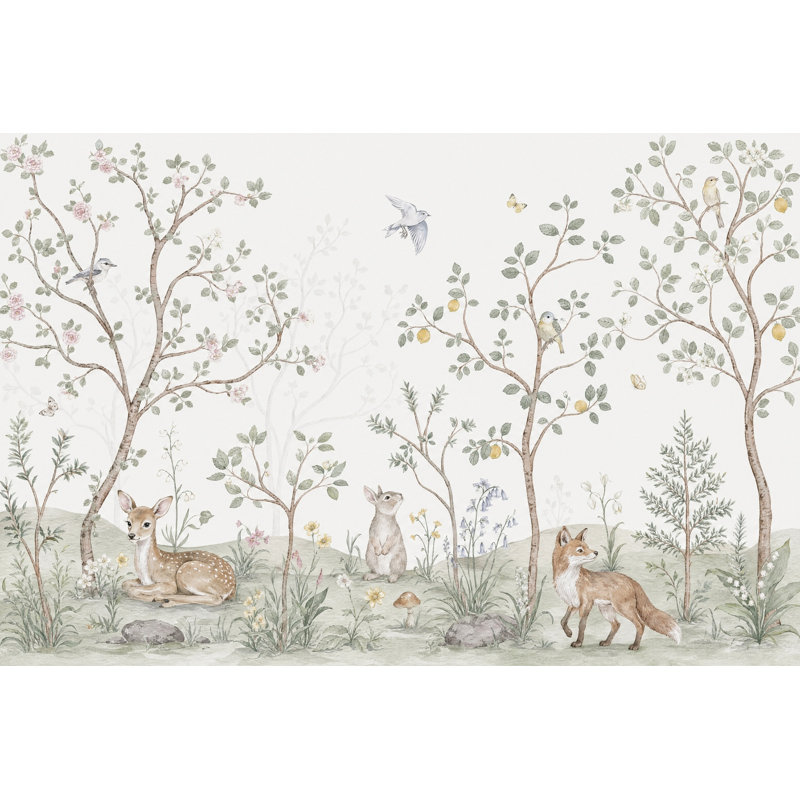 Aquarelle sur bois Woodland, 120 po x 96 po, Non tissé