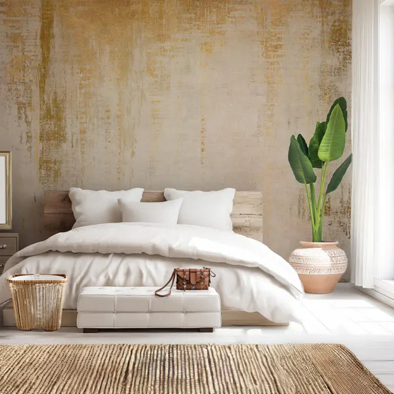 Murale abstraite crème dorée, L 108 po x l 96 po