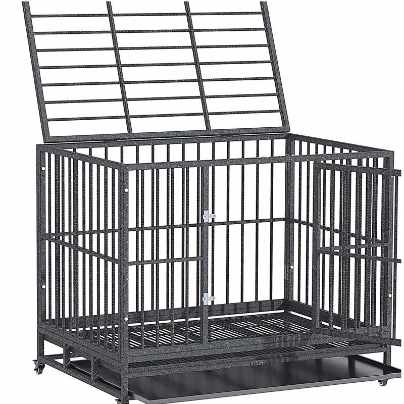 Cage pour chien en cage robuste de 43 po PawHut avec roues verrouillables, porte double et plateau amovible, gris