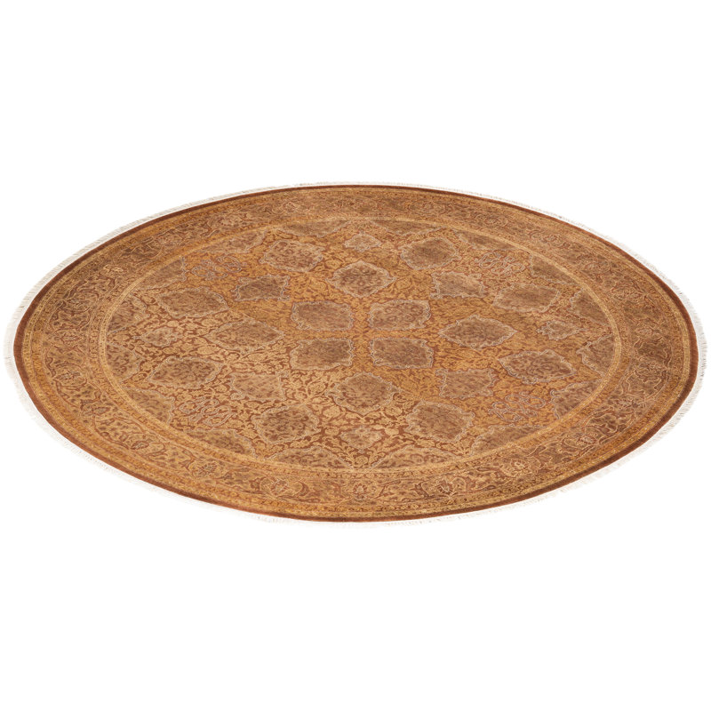 Hand-Knotted Round Yellow Wool Geometric Rug 6' x 9'