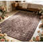 Tapis rétro brun à motif floral lavable et antidérapant pour le salon, la chambre, la salle à manger, la chambre d'enfant et l'entrée-129775629-129913289