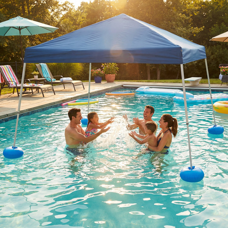 SUNJOY 10 ft x 10 ft Floating Pool Canopy, Pop Up Gazebo with Adjustable Height, Steel & Aluminum Frame, PVC Floats, 2 Weighted Anchors, Hand Air Pump & Carry Bag, Navy