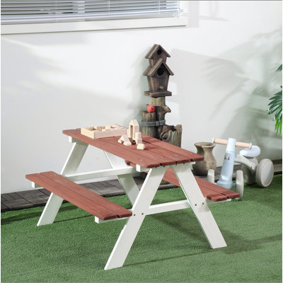 Outsunny Kids Picnic Table Set, Wooden Table & Bench Set, Kids Patio Furniture Outdoor Toys For Garden, Backyard, Aged 3-8 Years Old