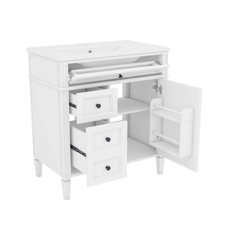 Meuble-lavabo innovant de 30 po avec lavabo, comprenant 2 tiroirs, une armoire et un tiroir supplémentaire, Cream