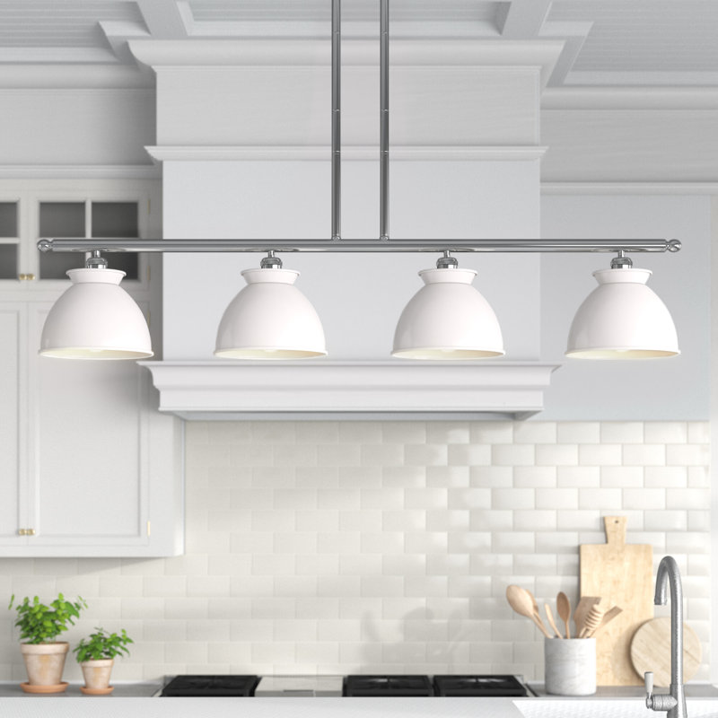 Luminaire suspendu en forme de dôme pour îlot de cuisine 4 lumières Arev, Oui, Blanc lustré, Chrome poli