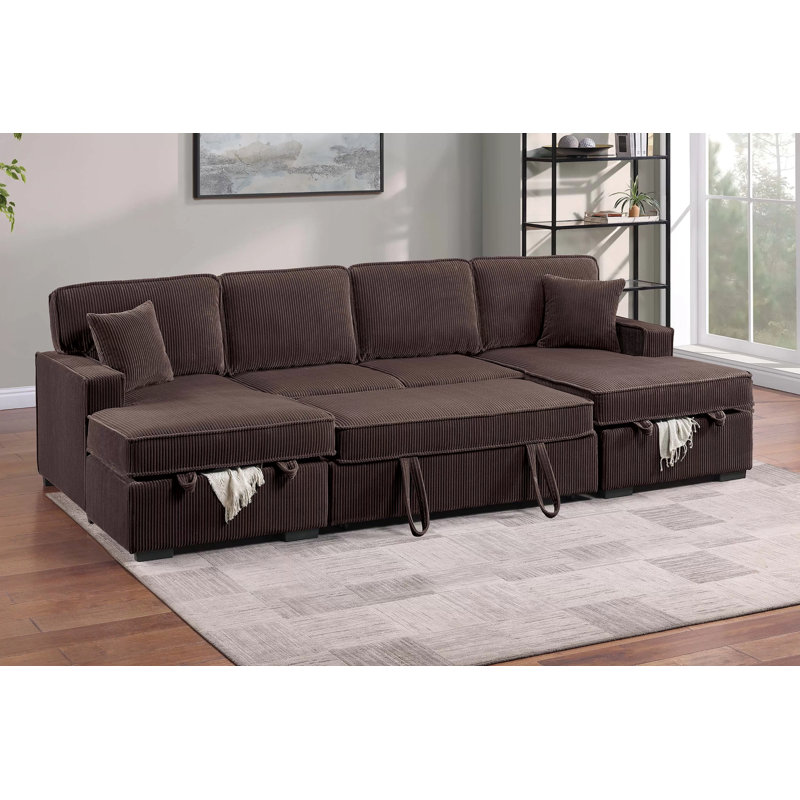 Canapé modulaire convertible 3 pièces Macy, Velours côtelé chocolat