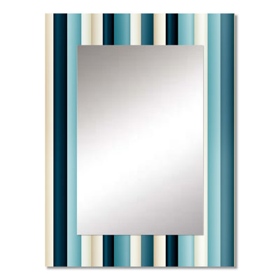 Shakaya Blue And Beige Striped Lines Harmony - striped  Wall Mirror, Modern Decorative Mirror, Printed Metal Art