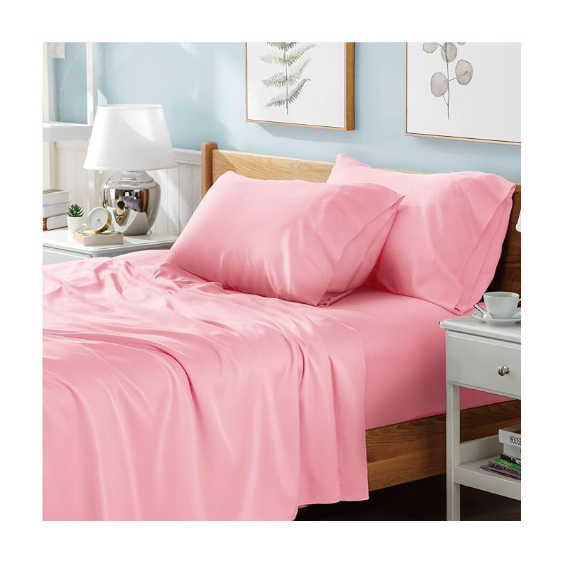 Ranarda Cotton Blend Percale Flat Sheet, Pink, Kingsize (5')