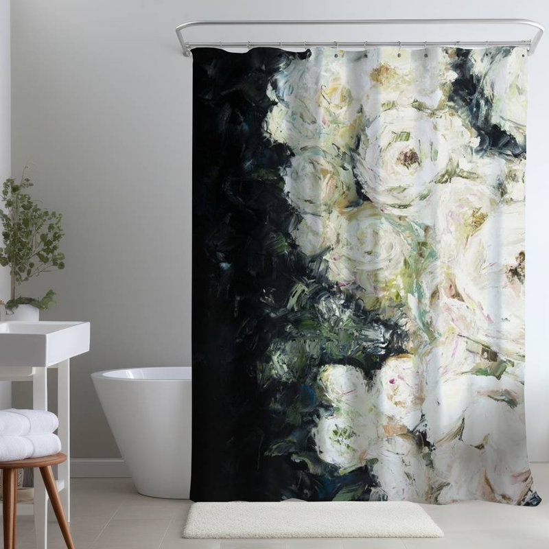 Shower Curtain FL368 – Polyester Shower Curtain, Dye Sublimation Print, 71" W × 74" L, Multicolor Black/Beige