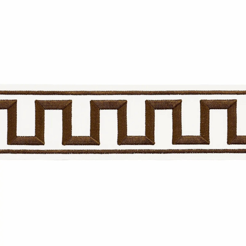 Greek Key Embroidered Tape, Brown